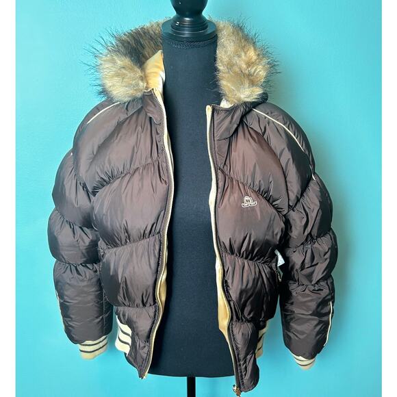 JLo by Jennifer Lopez Jackets & Blazers - JLo Brown Reversable Gold Fur Hooded Super Thick Puffer Jacket